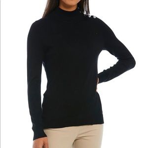 Calvin Klein Button Trim Mock Neck Long Sleeve Sweater